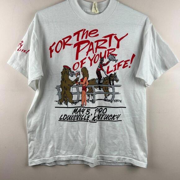 90s Vintage "For the Party of Your Life" T-Shirt - Louisville, Kentucky - USA L - Picture 1 of 9